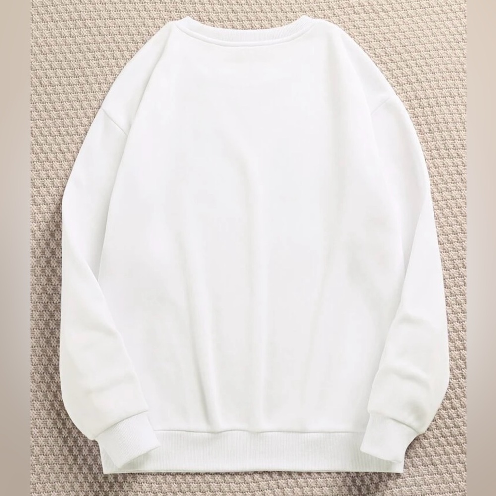 NEW| SHEIN Women’s Cozy Drop Shoulder White Long Sleeve Sweatshirt - Picture 2 of 4